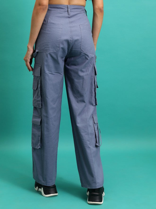Tokyo Talkies Women Grey Solid Straight Fit Casual Trouser - Grey - Image 3