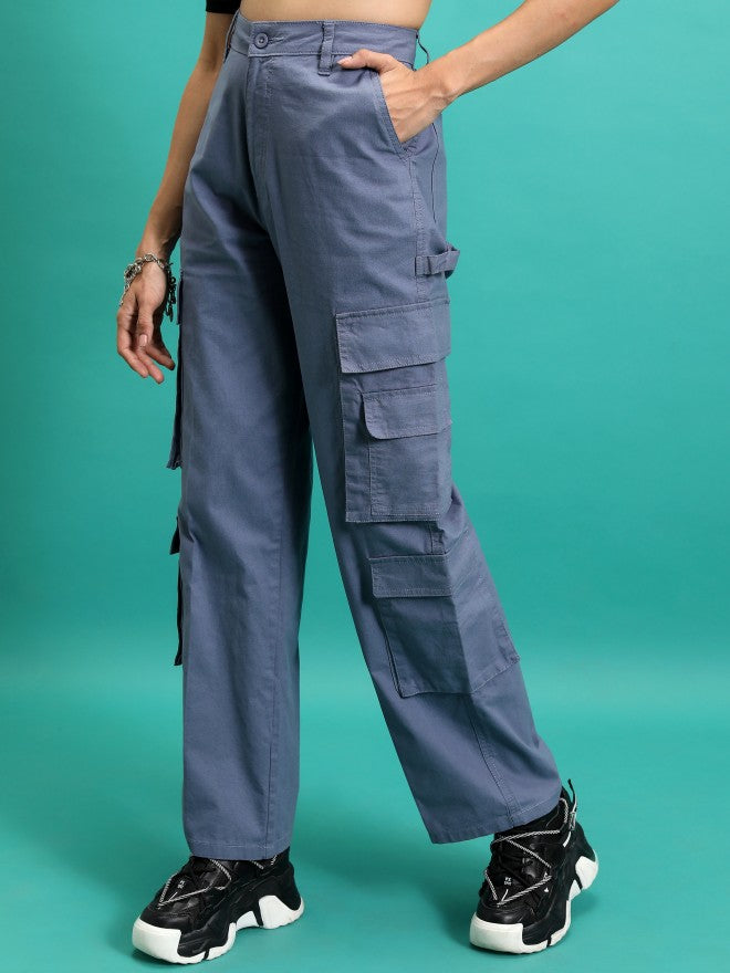 Tokyo Talkies Women Grey Solid Straight Fit Casual Trouser - Grey - Image 4