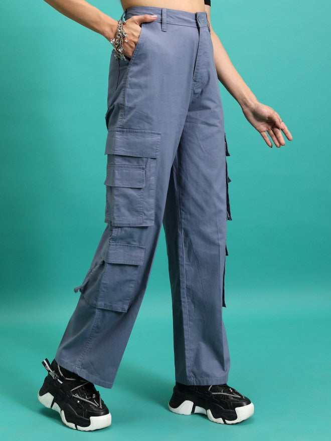 Tokyo Talkies Women Grey Solid Straight Fit Casual Trouser - Grey - Image 6