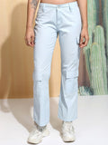 Tokyo Talkies Women Blue Solid Straight Fit Cargos - Blue - Image 1