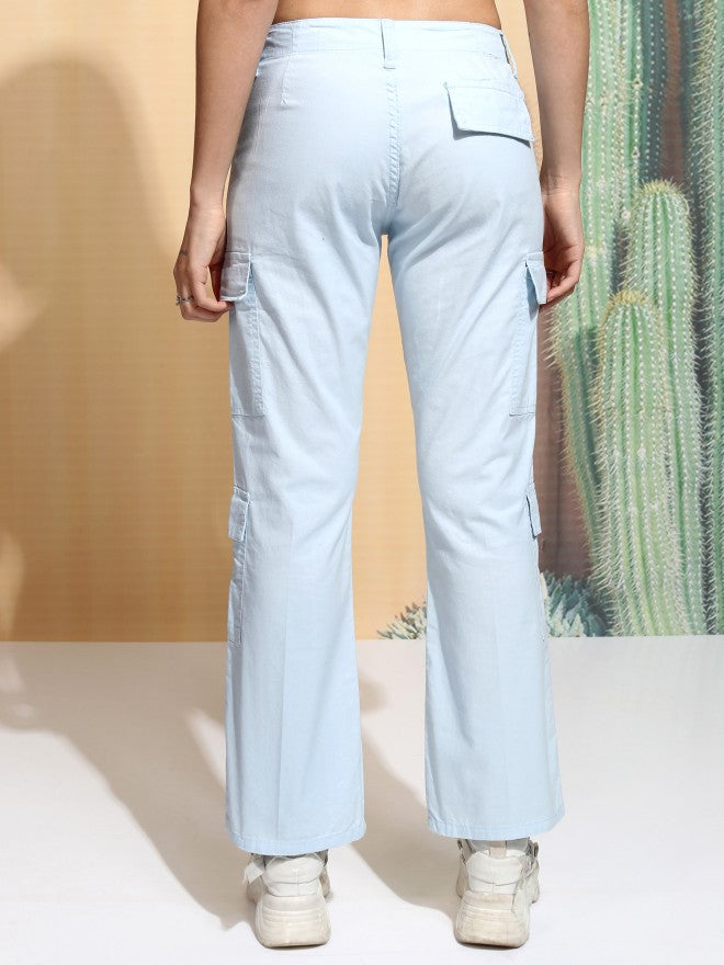 Tokyo Talkies Women Blue Solid Straight Fit Cargos - Blue - Image 3