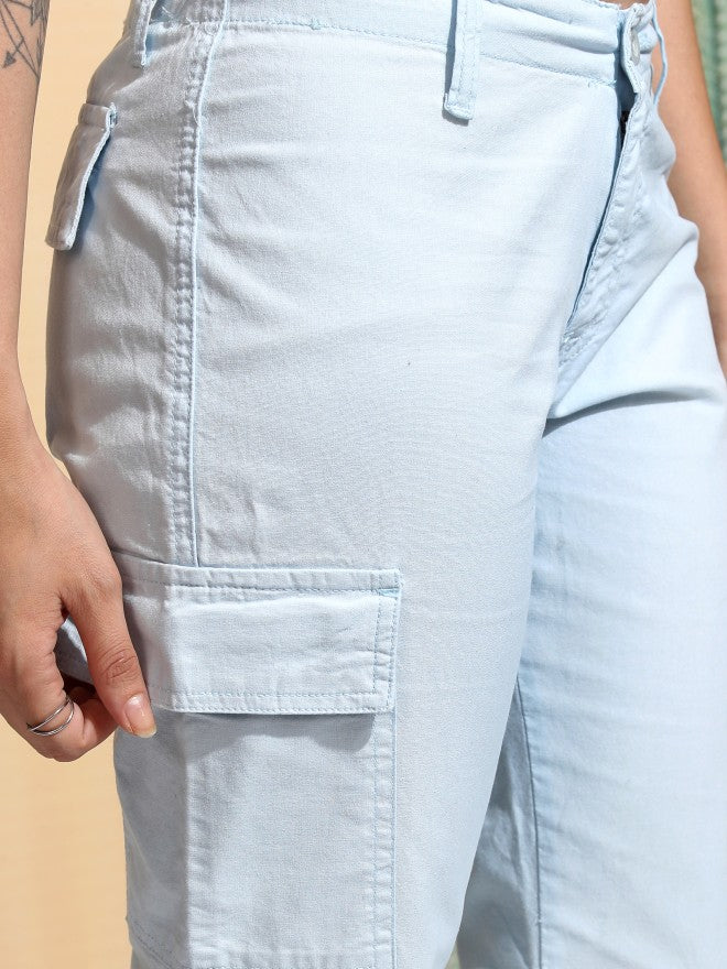 Tokyo Talkies Women Blue Solid Straight Fit Cargos - Blue - Image 5