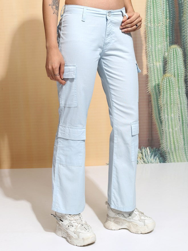Tokyo Talkies Women Blue Solid Straight Fit Cargos - Blue - Image 6