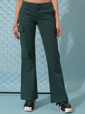 Tokyo Talkies Women Teal Solid Regular Fit Cargos - Teal - Image 1
