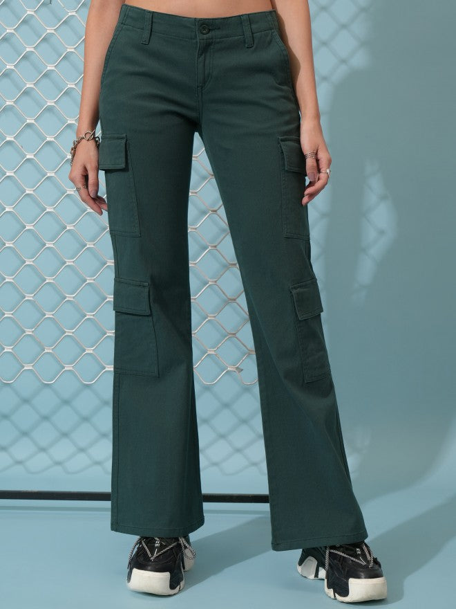 Tokyo Talkies Women Teal Solid Regular Fit Cargos - Teal - Image 1