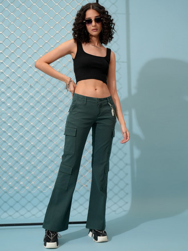 Tokyo Talkies Women Teal Solid Regular Fit Cargos - Teal - Image 2