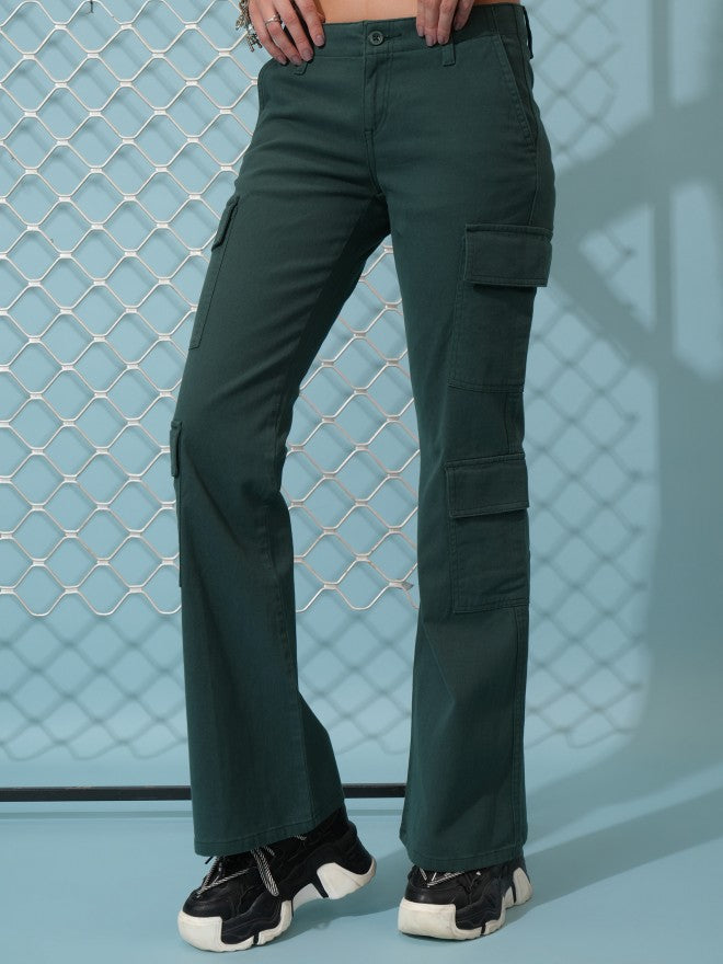Tokyo Talkies Women Teal Solid Regular Fit Cargos - Teal - Image 4