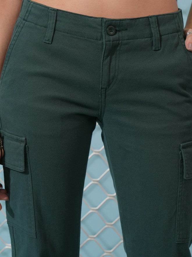 Tokyo Talkies Women Teal Solid Regular Fit Cargos - Teal - Image 5