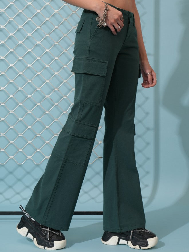 Tokyo Talkies Women Teal Solid Regular Fit Cargos - Teal - Image 6