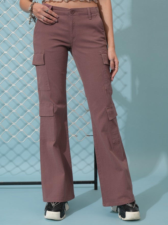 Tokyo Talkies Women Rose Solid Regular Fit Cargos - Rose - Image 1
