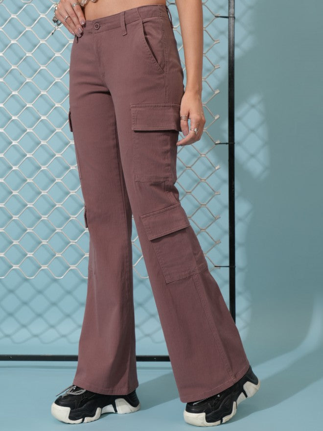 Tokyo Talkies Women Rose Solid Regular Fit Cargos - Rose - Image 4