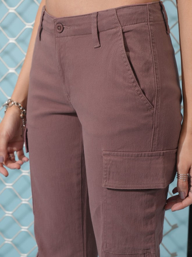 Tokyo Talkies Women Rose Solid Regular Fit Cargos - Rose - Image 5