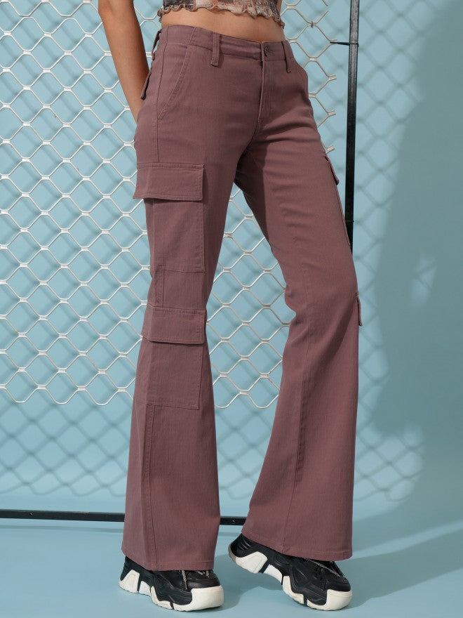 Tokyo Talkies Women Rose Solid Regular Fit Cargos - Rose - Image 6