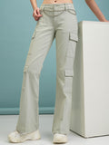 Tokyo Talkies Women Green Solid Flared Cargos - Green - Image 1