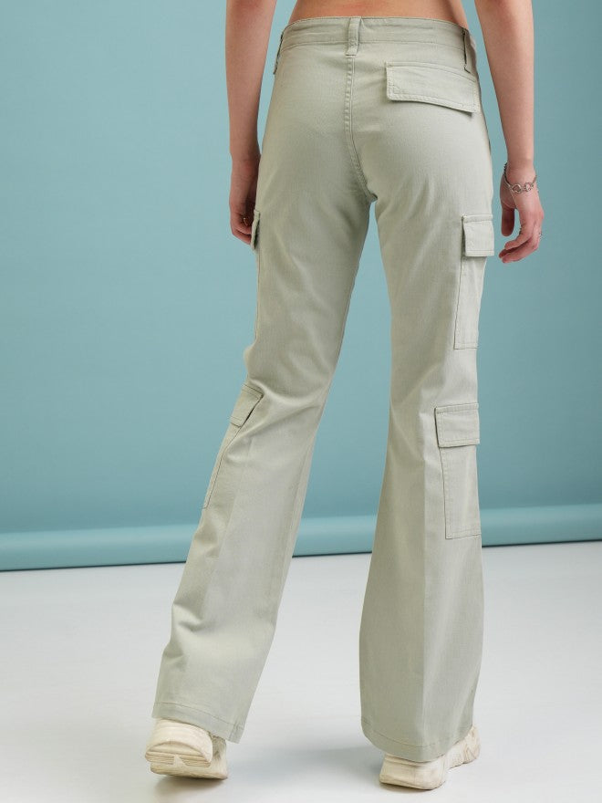 Tokyo Talkies Women Green Solid Flared Cargos - Green - Image 3