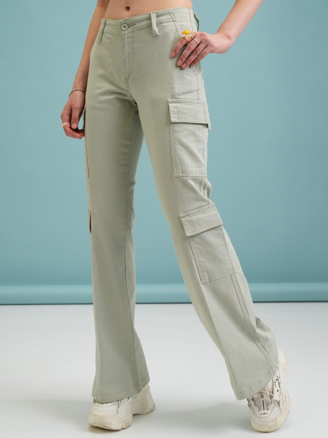 Tokyo Talkies Women Green Solid Flared Cargos - Green - Image 4