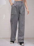 Tokyo Talkies Women Grey Solid Straight Fit Cargos - Grey - Image 1