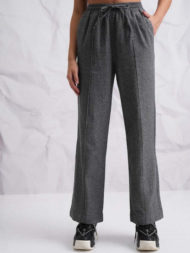 Tokyo Talkies Women Black Solid Straight Fit Casual Trousers - Black - Image 1
