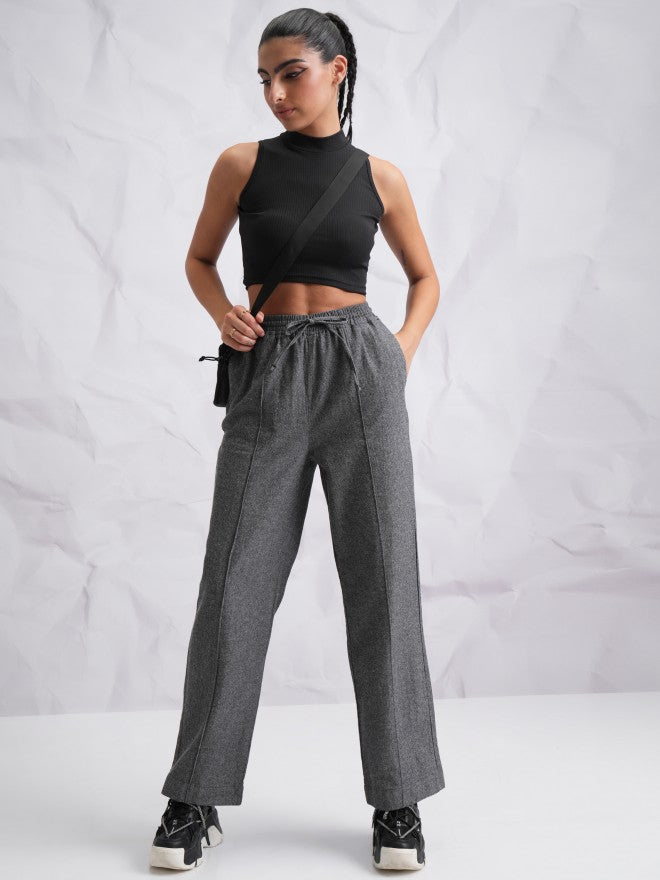 Tokyo Talkies Women Black Solid Straight Fit Casual Trousers - Black - Image 2