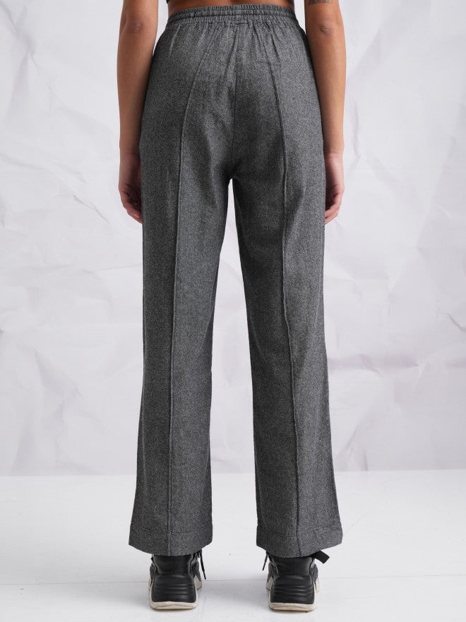 Tokyo Talkies Women Black Solid Straight Fit Casual Trousers - Black - Image 3