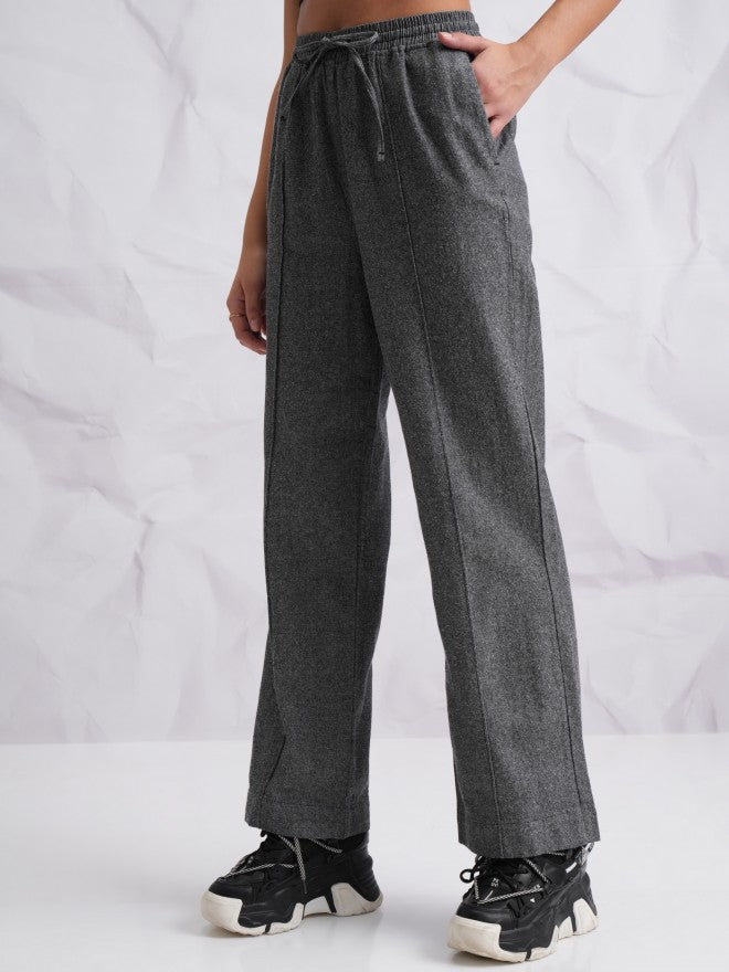 Tokyo Talkies Women Black Solid Straight Fit Casual Trousers - Black - Image 4