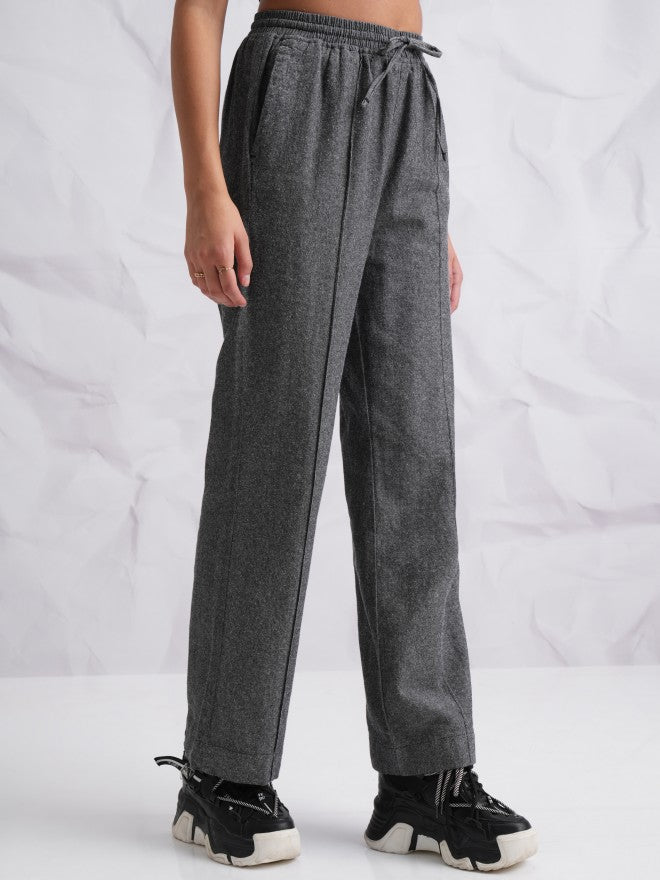 Tokyo Talkies Women Black Solid Straight Fit Casual Trousers - Black - Image 6