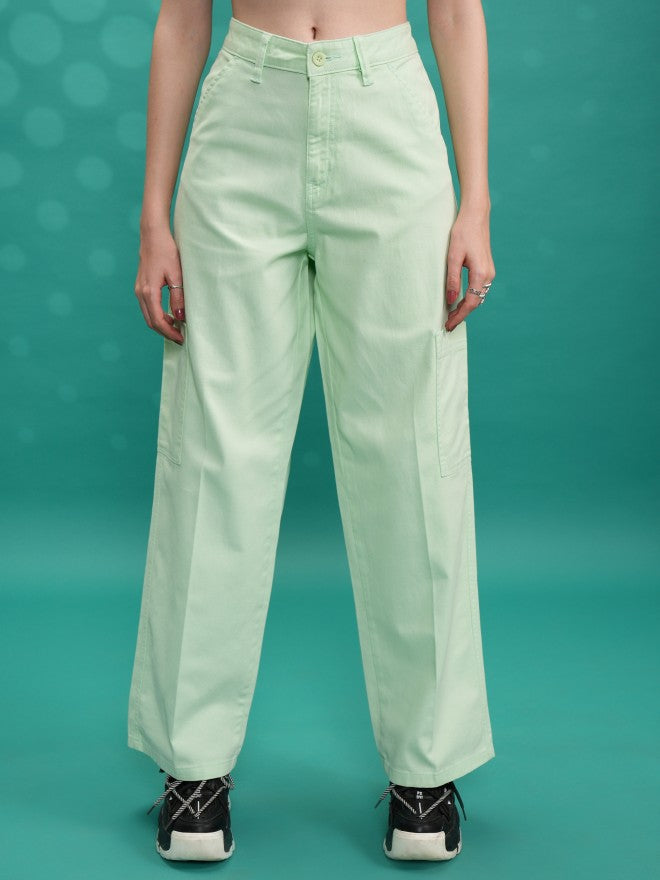 Tokyo Talkies Women Green Solid Flared Cargos - Green - Image 1