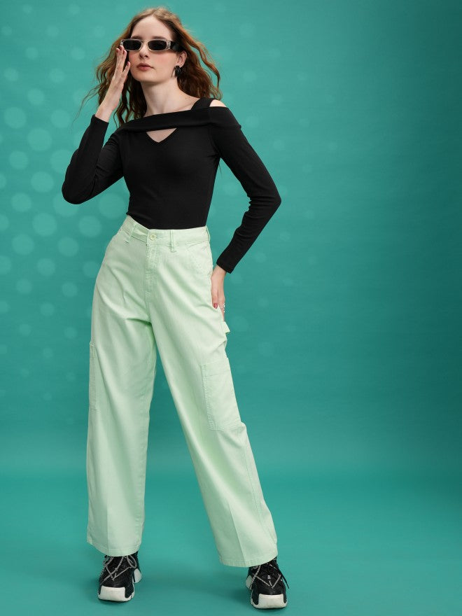 Tokyo Talkies Women Green Solid Flared Cargos - Green - Image 2