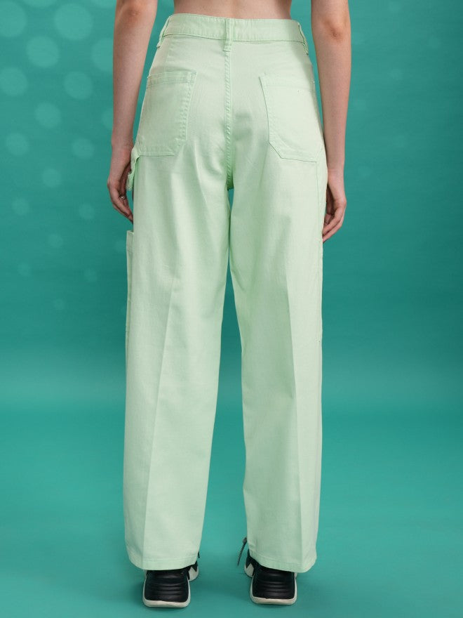 Tokyo Talkies Women Green Solid Flared Cargos - Green - Image 3