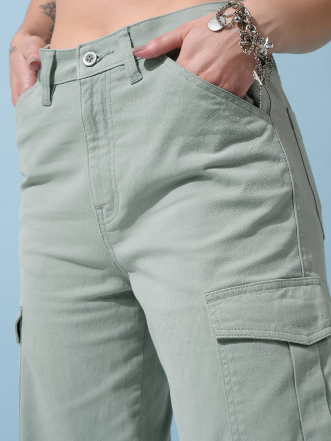 Tokyo Talkies Women Green Solid Regular Fit Cargos - Green - Image 5