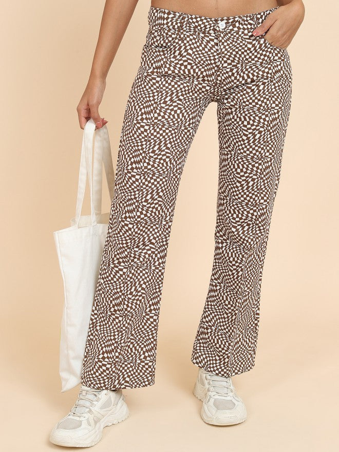 Tokyo Talkies Women Brown Printed Flared Casual Trouser - Brown - Image 1