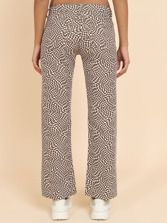 Tokyo Talkies Women Brown Printed Flared Casual Trouser - Brown - Image 3