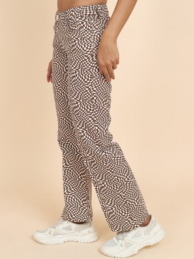 Tokyo Talkies Women Brown Printed Flared Casual Trouser - Brown - Image 4