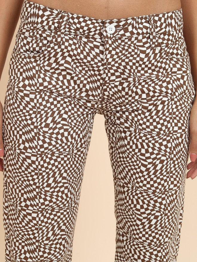 Tokyo Talkies Women Brown Printed Flared Casual Trouser - Brown - Image 5