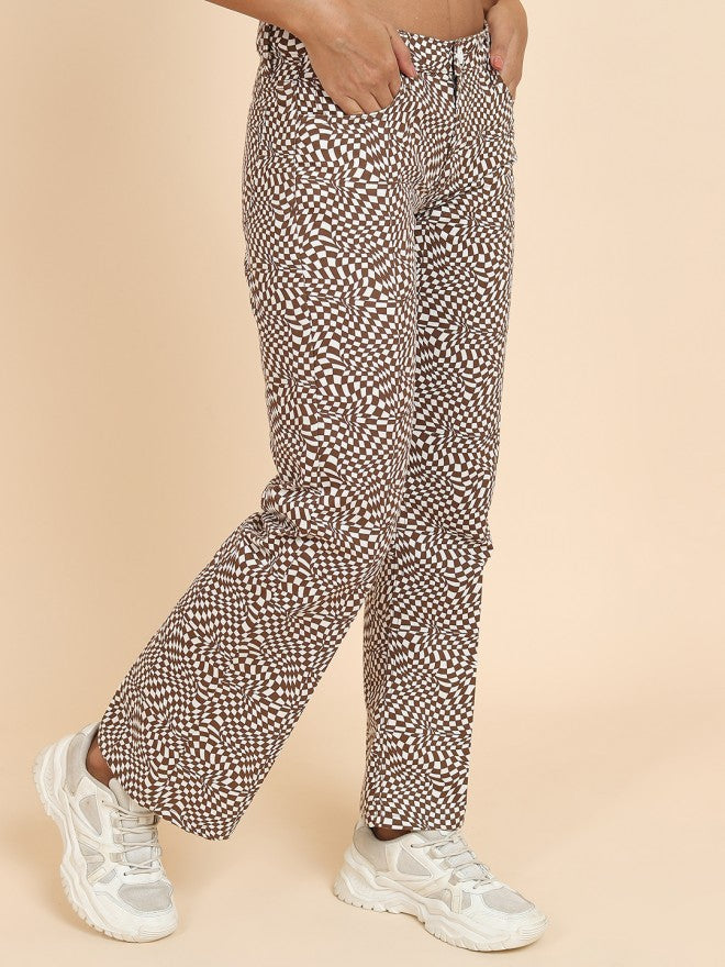 Tokyo Talkies Women Brown Printed Flared Casual Trouser - Brown - Image 6