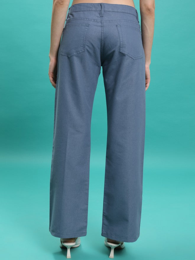 Tokyo Talkies Women Blue Solid Flared Casual Trouser - Blue - Image 3