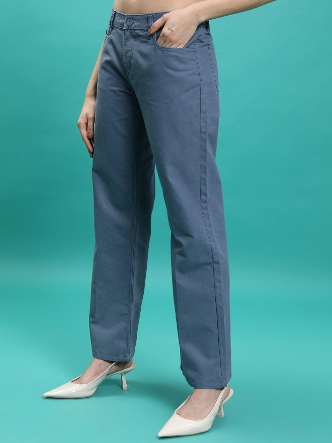 Tokyo Talkies Women Blue Solid Flared Casual Trouser - Blue - Image 4