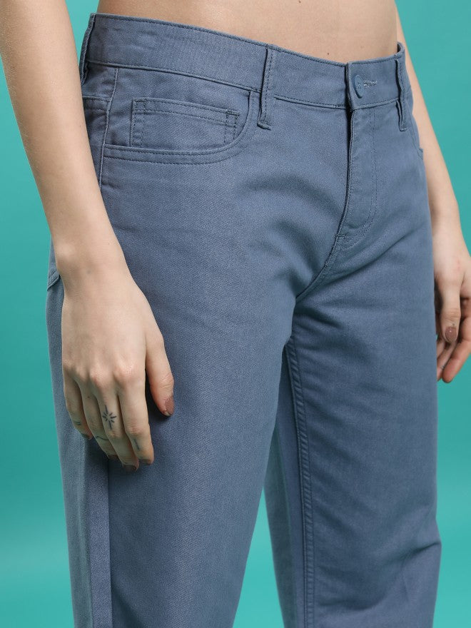Tokyo Talkies Women Blue Solid Flared Casual Trouser - Blue - Image 5