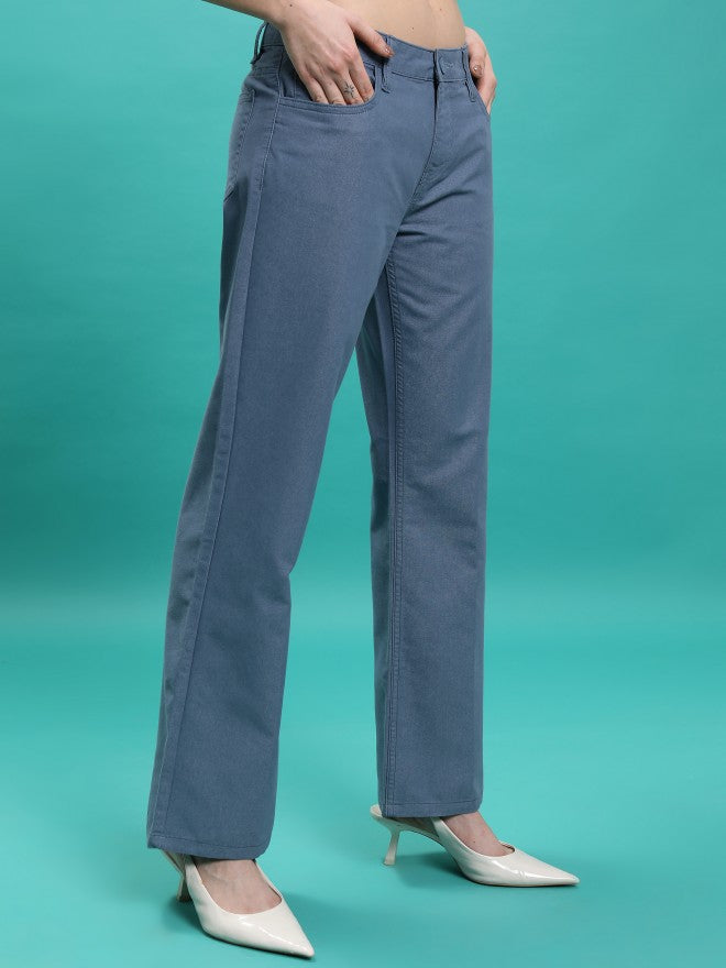 Tokyo Talkies Women Blue Solid Flared Casual Trouser - Blue - Image 6