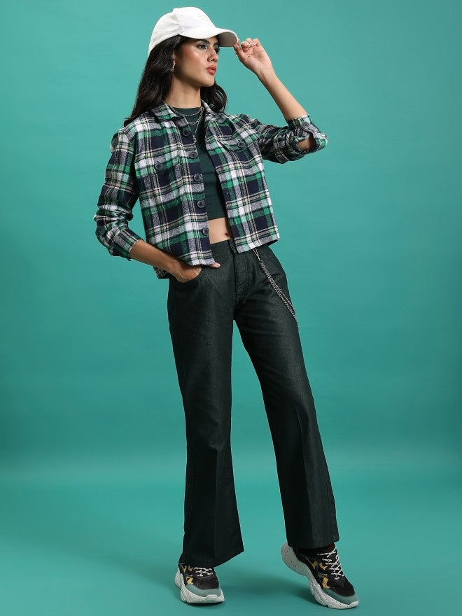 Tokyo Talkies Women Teal Solid Flared Casual Trouser - Teal - Image 2
