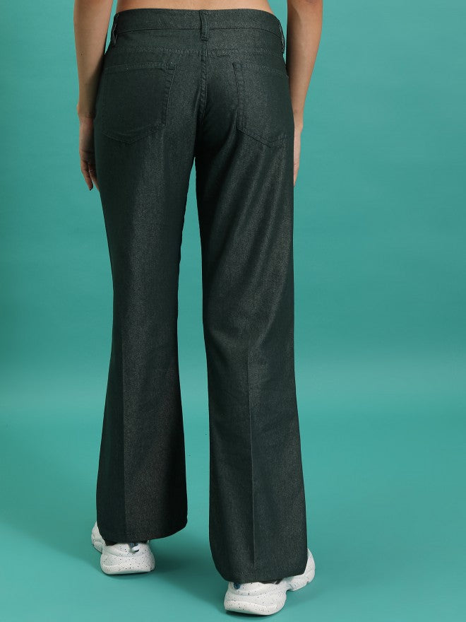 Tokyo Talkies Women Teal Solid Flared Casual Trouser - Teal - Image 3