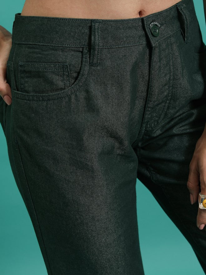 Tokyo Talkies Women Teal Solid Flared Casual Trouser - Teal - Image 5