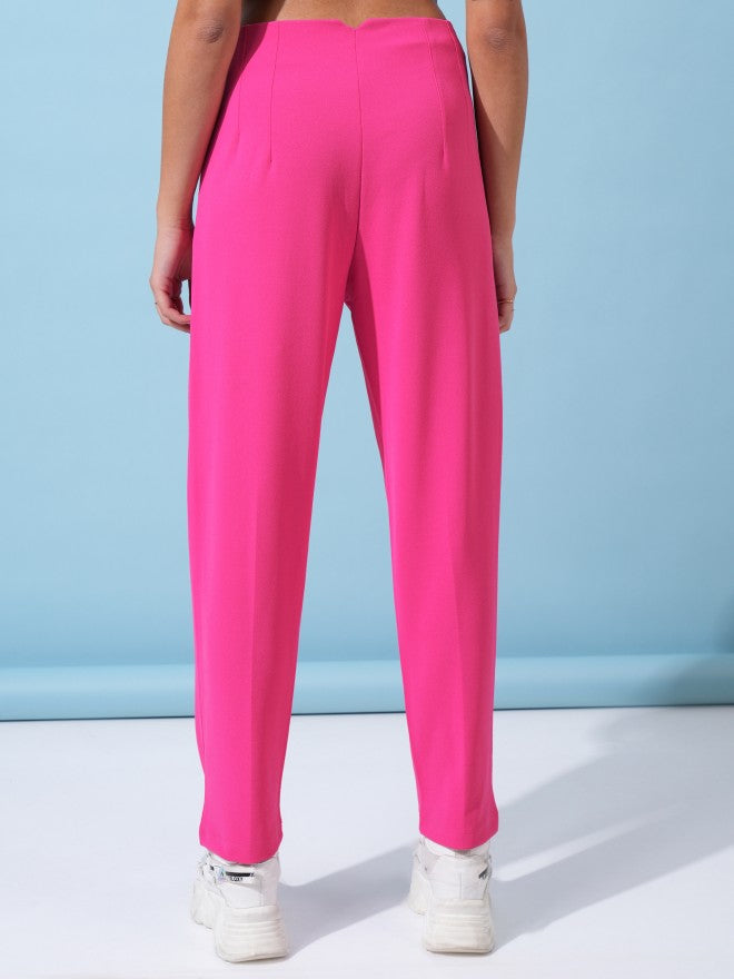 Tokyo Talkies Women Pink Solid Straight Fit Casual Trouser - Pink - Image 3