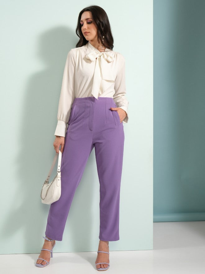 Tokyo Talkies Women Purple Solid Regular Fit Casual Trouser - Purple - Image 2