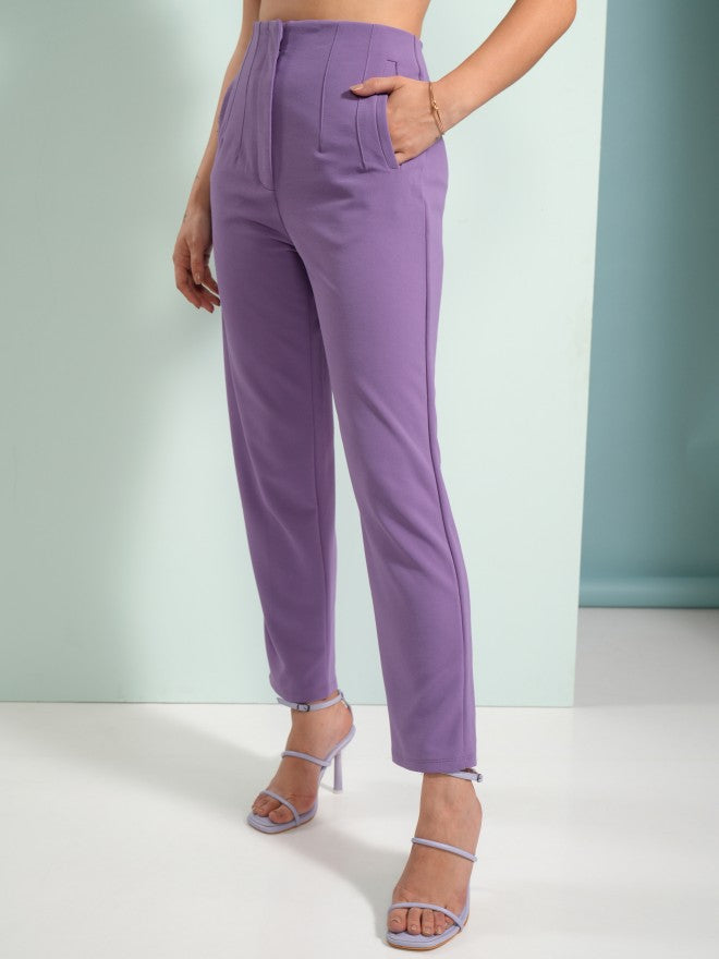 Tokyo Talkies Women Purple Solid Regular Fit Casual Trouser - Purple - Image 4