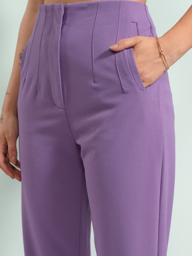 Tokyo Talkies Women Purple Solid Regular Fit Casual Trouser - Purple - Image 5
