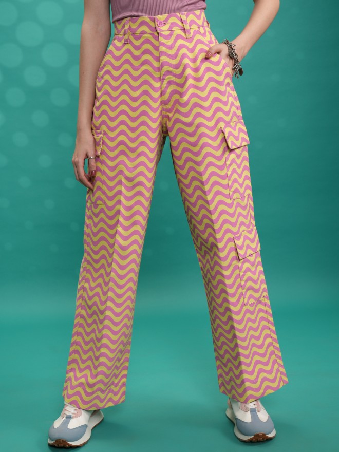 Tokyo Talkies Women Yellow Printed Straight Fit Cargos - Yellow - Image 1