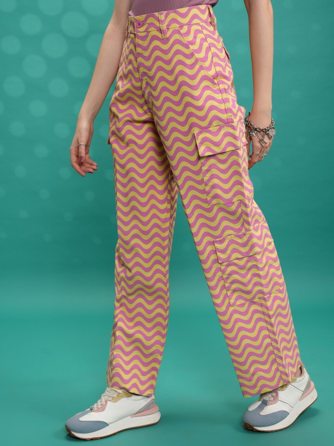 Tokyo Talkies Women Yellow Printed Straight Fit Cargos - Yellow - Image 4