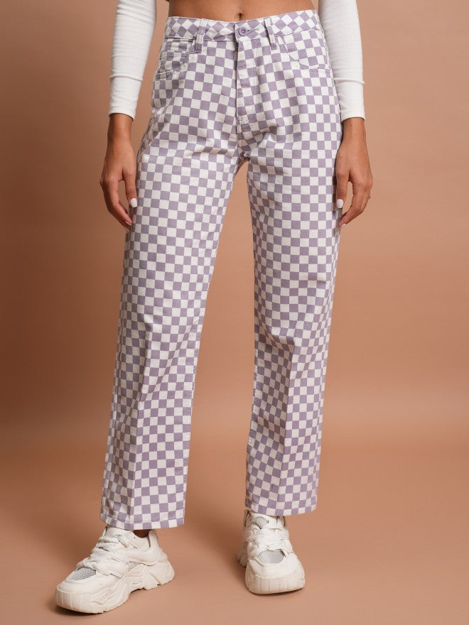 Tokyo Talkies Women Lavender Printed Flared Casual Trouser - Lavender - Image 1