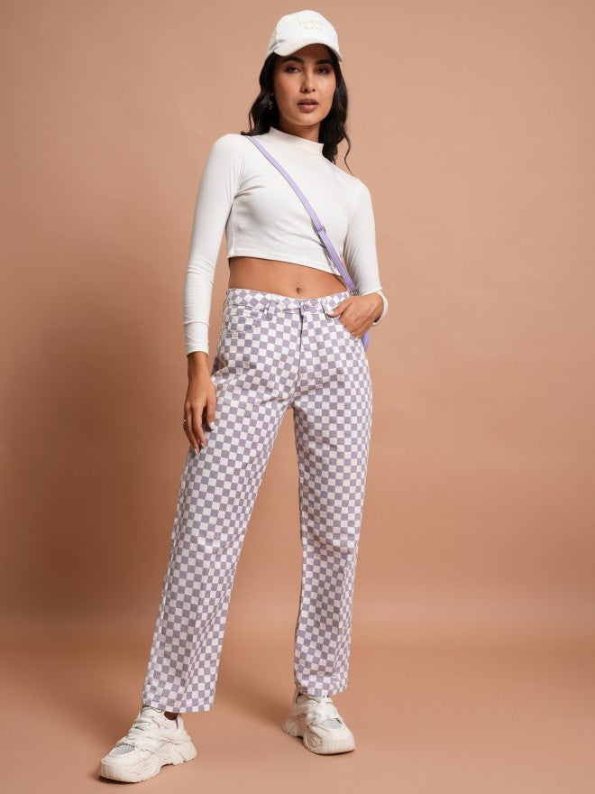 Tokyo Talkies Women Lavender Printed Flared Casual Trouser - Lavender - Image 2